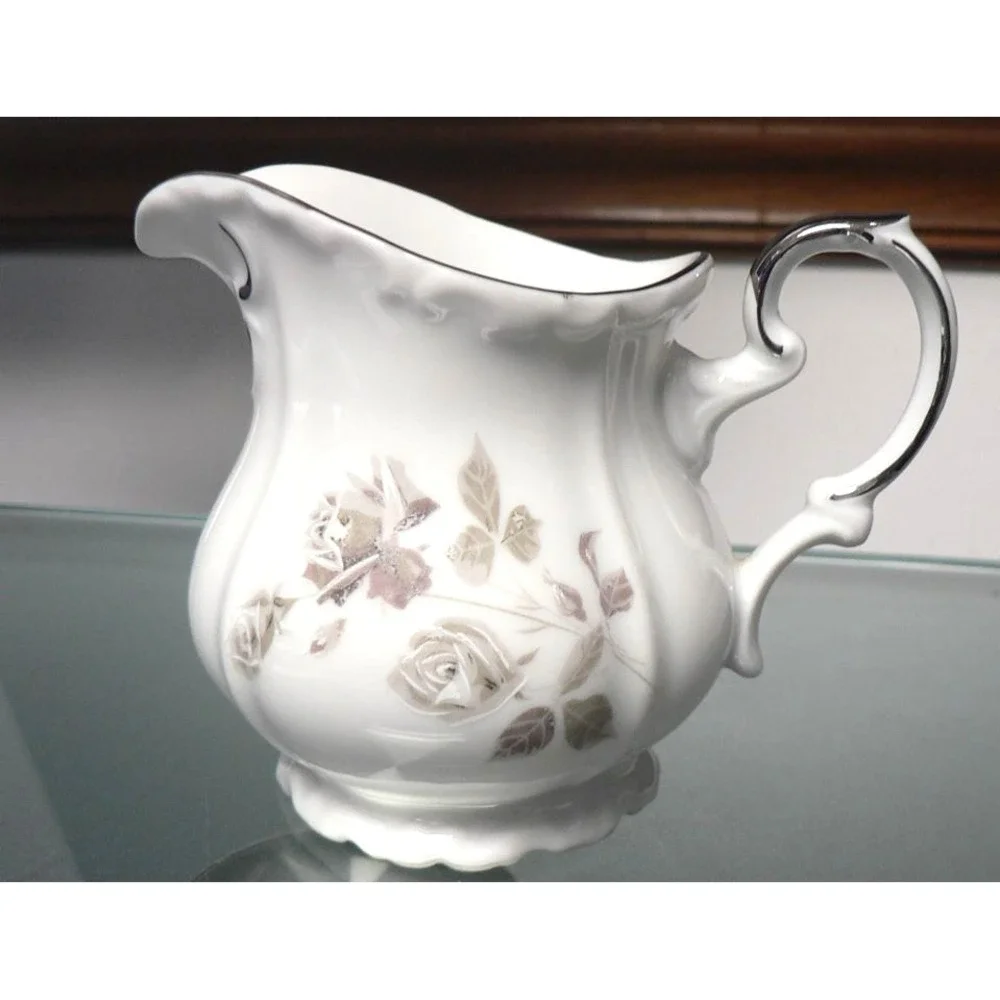 Vintage Edelstein Bavaria Maria Theresia Creamer in Gray Rose with Platinum Trim